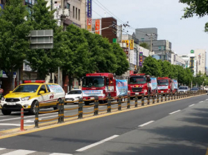 경주소방서, 소방차 길터주기 훈련 실시 
