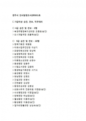 2019년 경주시청 인사발령조서