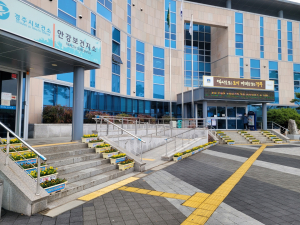 경주시 안강읍, 코로나 극복 응원 스티커 부착한 비올라 2종 화분 계단 배치 
