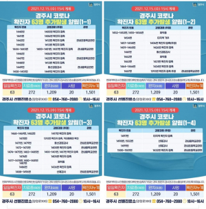 경주시, 코로나 19 추가 확진자 63명(1440번~1502번) 발생 ˝일일 최대 확진자수 또 경신˝