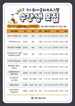경주시립도서관, 상반기 독서.문화프로그램 참여자 모집 