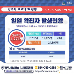 경주시, 14일 코로나 19 추가 확진자 1,271명 발생