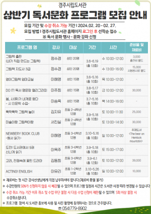 경주시립도서관, 상반기 독서. 문화 프로그램 운영