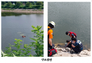 경주경찰서, 저수지에 추락한 차량 운전자 극적 구조