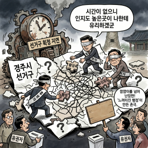 <시민만평>'깜깜이' 넘어 '난장판' 된 경주 선거구..후보자는 '눈치작전’
