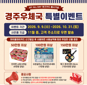 경주우체국, 「우체국 MY ALL DAY 체크카드」 출시 기념 고객 경품 이벤트 실시